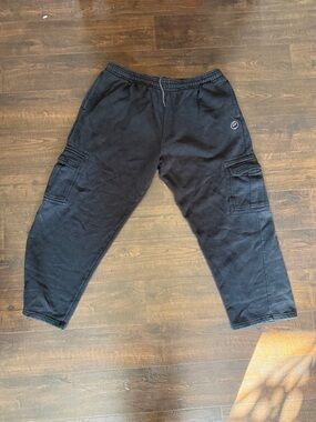 Men's Black Cargo Jogger Sweatpants with Logo